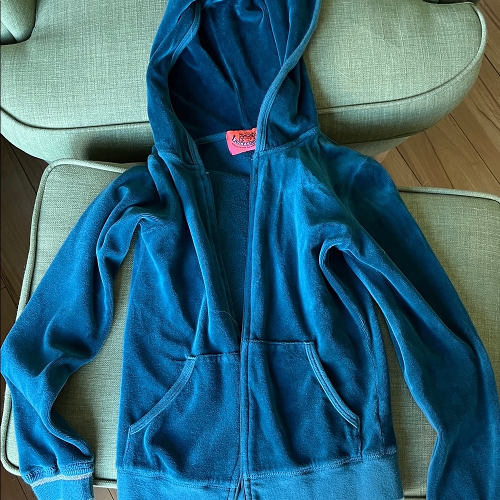 Women’s Teal Juicy Couture Hooded Zip-Up Velour Jacket